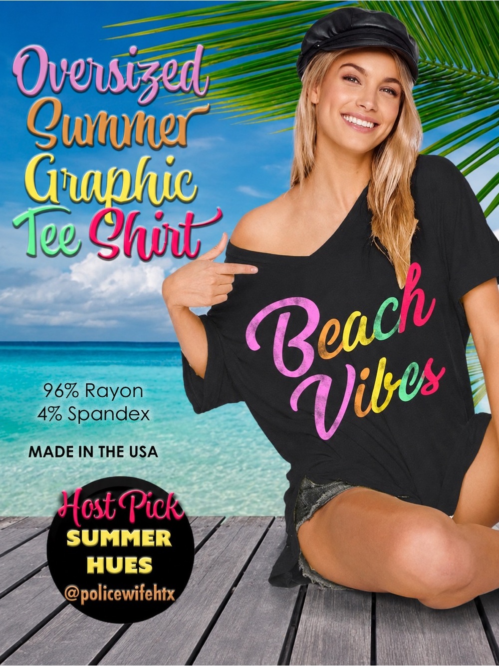 Oversized Summer Graphic Beach Vibes Tee Shirt HOST PICK NEW
